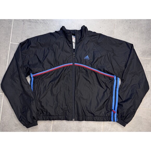 Vintage 90s Adidas Black Windbreaker Track Jacket - Women’s Medium - Picture 1 of 12